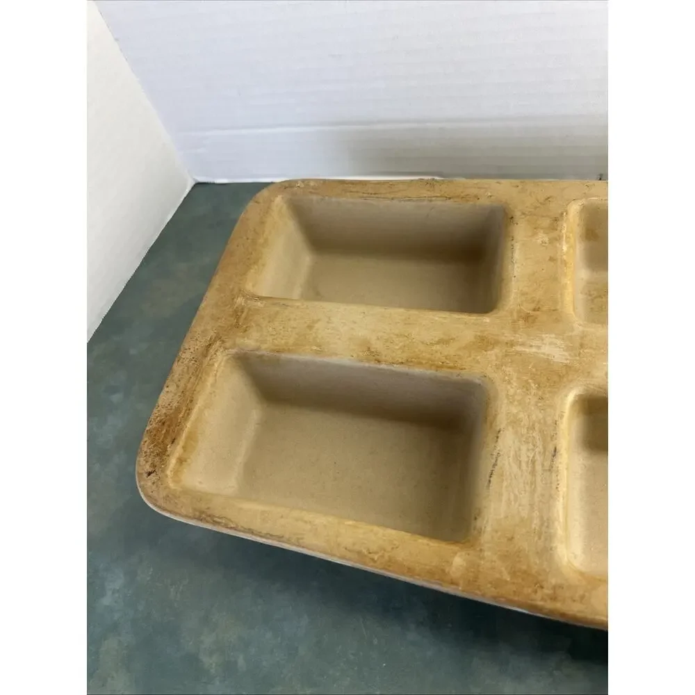 Pampered Chef 4 Mini Loaf Stoneware Pan USA 15x9 Natural Baking Pan AS-IS Read